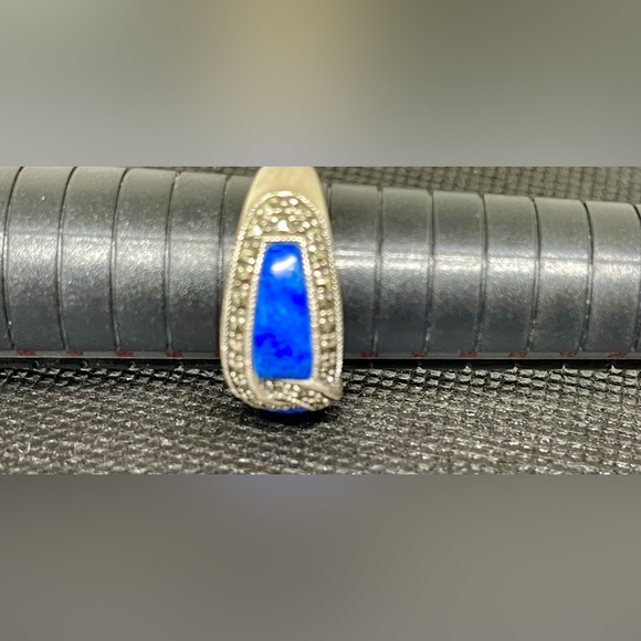 Real Lapis Lazuli 925 Sterling Marcasite Heavy Weight Band Ring 8 - Picture 6 of 13